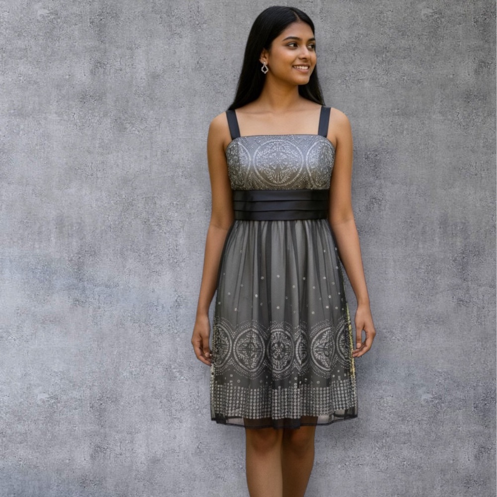 Elegant Women’s Dress barn Black and Silver Formal Cocktail Evening party Dress